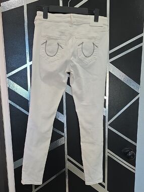 True Religion Off-White Skinny Jeans with Signature Back Stitch